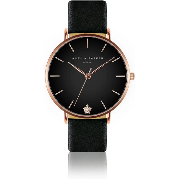 Lederen horloge voor vrouwen Amelia Parker Midnight Moon Black