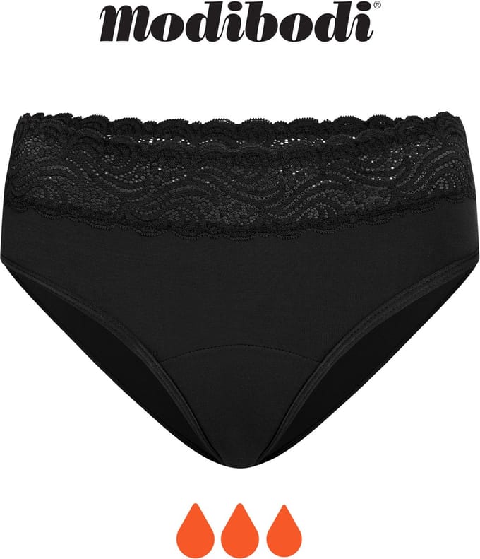 Modibodi Menstruatie Ondergoed Super Absorberend Dames Hoge Taille Bikinislip Zwart 36