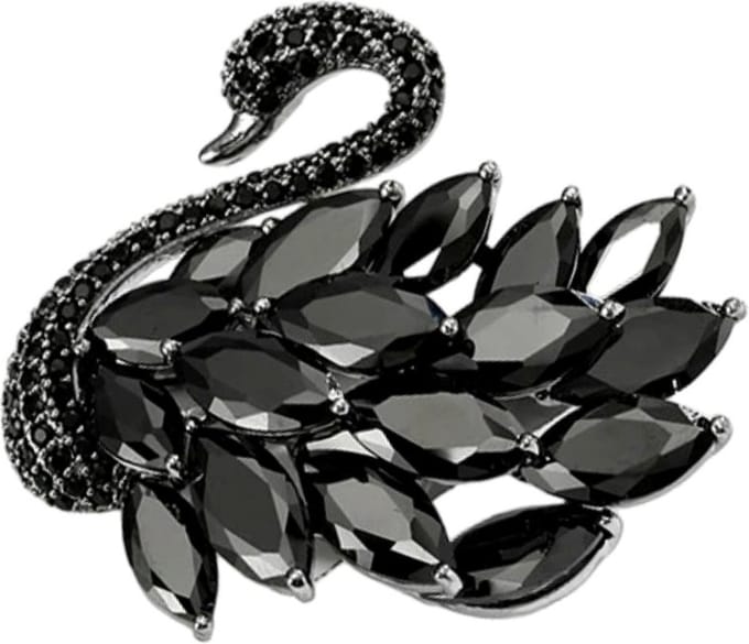 Fako Bijoux® - Broche - Zwaan - Strass - 43x39mm - Zwart