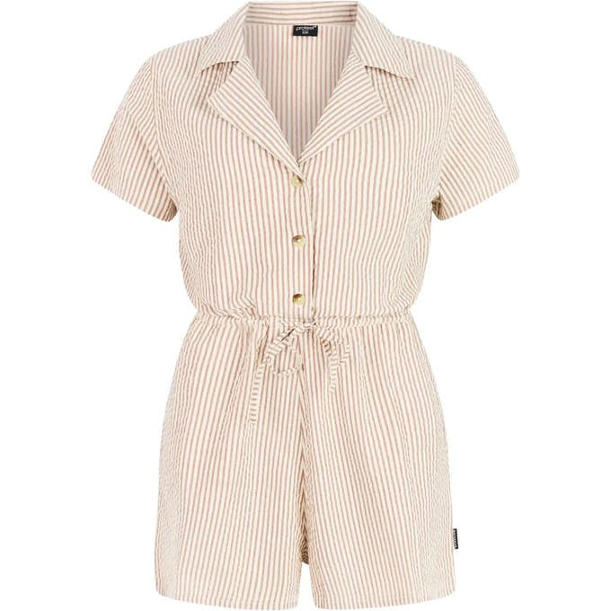 Protest PRTAyko - Playsuit Dames - Korte mouwen - Normale pasvorm - Knoopsluiting - Bruin