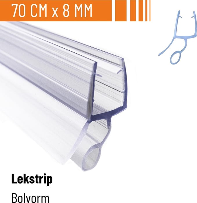 Simple Fix Douchestrip - Lekstrip - Waterkering - Douchedeurafdichting 70CM Lang - 6/7/8MM Glasdikte - Lekdorpel & Dubbele Middenlip