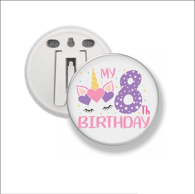 Button Met Clip 58 MM - My 8th Birthday
