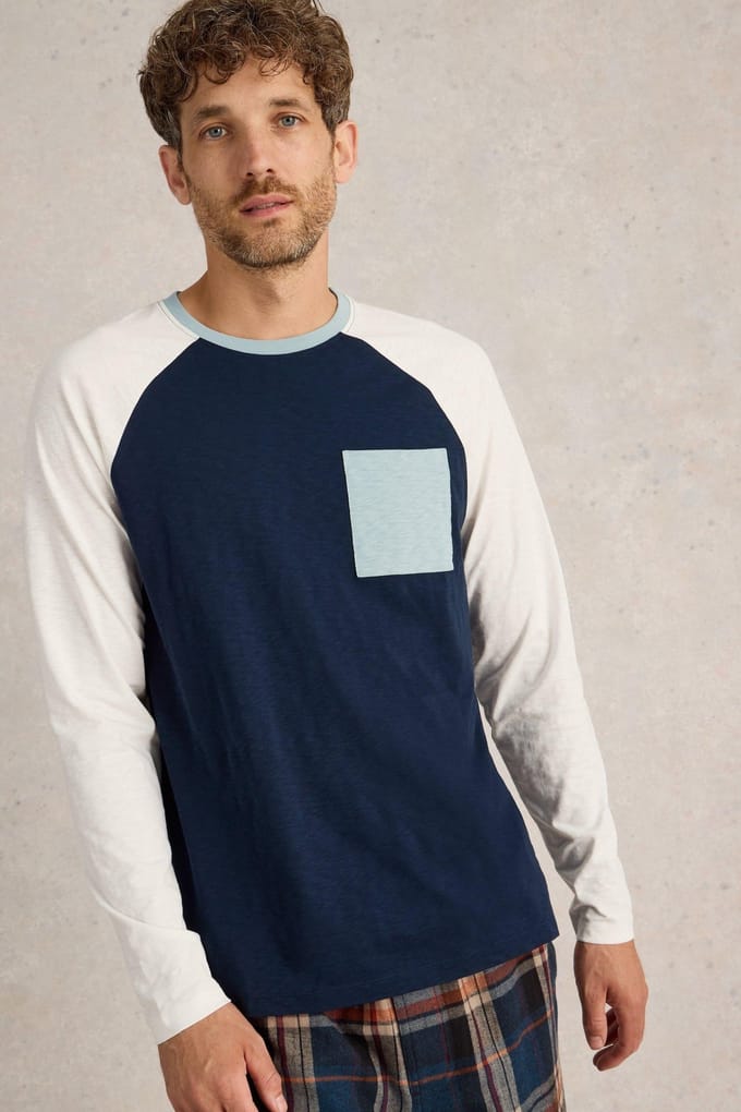 White Stuff Robbie Raglan Top Navy Multi Taglia: M | Maglie a manica lunga Outlet | Uomo | Blu