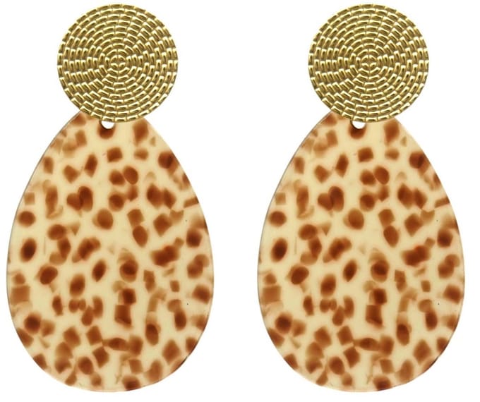 Oorbellen Ovaal - Oorhangers - RVS - 6,5x3,5 cm - Bruin Gestipt