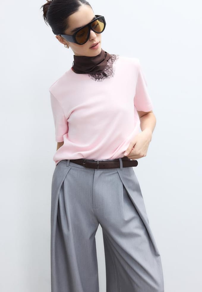 Stradivarius B01 Basic T-shirt regular fit heavy weight  Pastelroze L