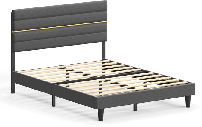VASAGLE - Bed - Verstelbaar Hoofdbord - Stevig Metaal en Massief Hout