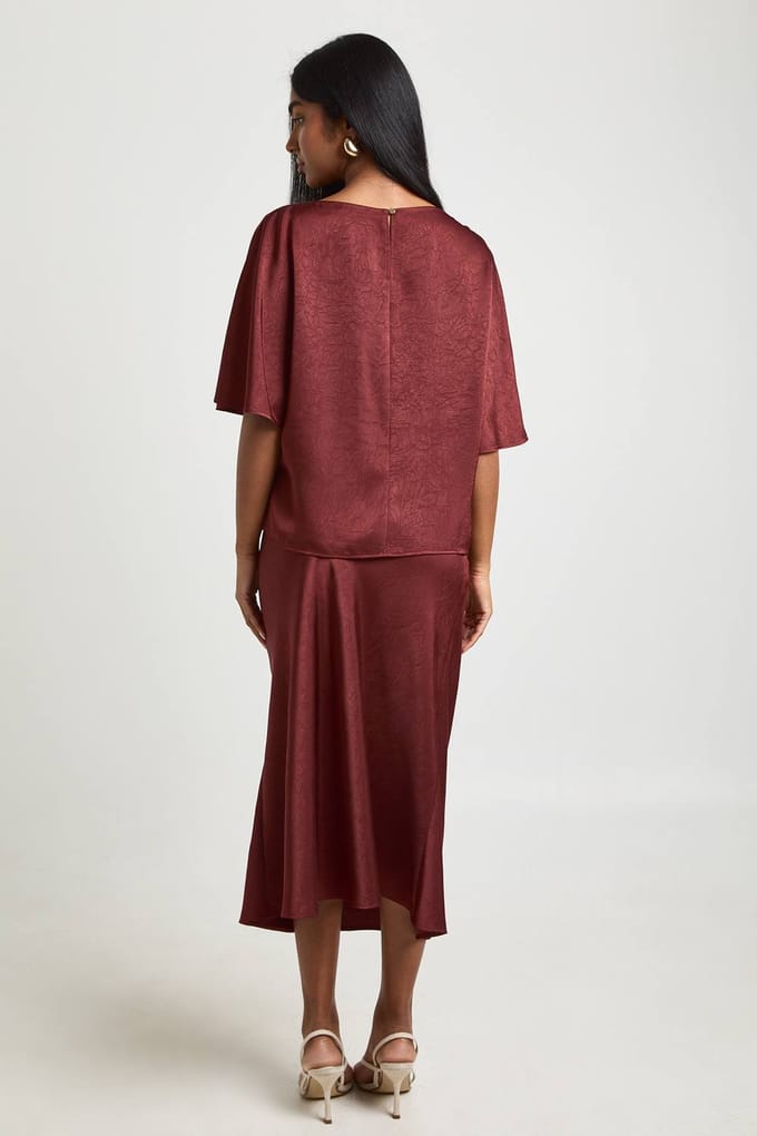 boohoo Dames Getextureerde Wikkel Satijnen Midaxi Rok | Terracotta | Maat: 40