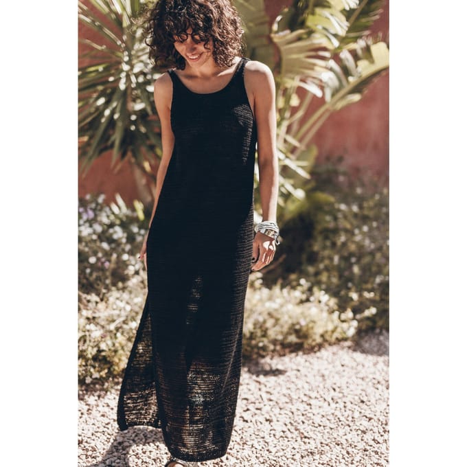 Mikuta The Black Long Knitted Dress Black Maat: M | Maxi Jurken Outlet | Dames | Zwart