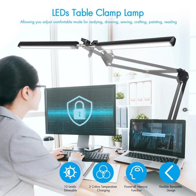 Tomshine D C5V 2A 24W 120LEDs Zwenkarm Bureaulamp met Klem Architect Tafellamp 3 Kleuren zwart