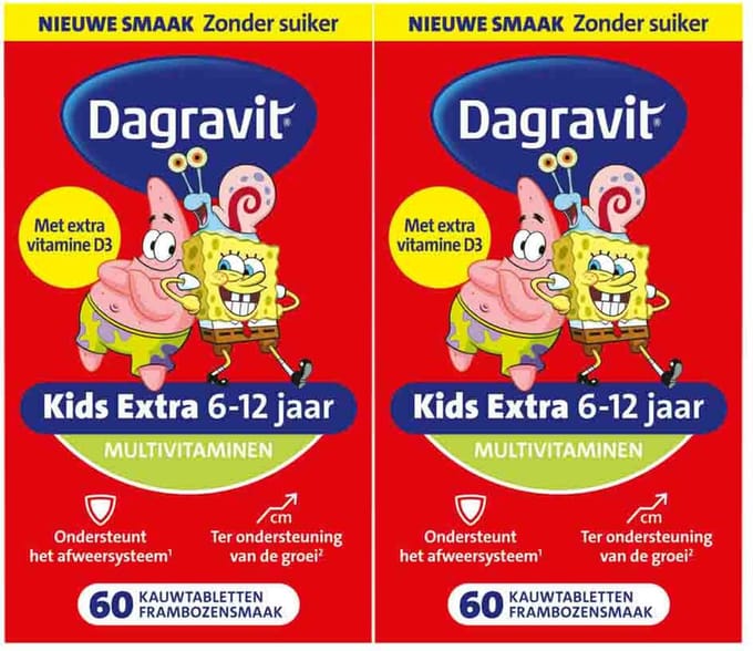 Dagravit Multivitamine Kids Extra 6-12 Jaar Spongebob - 2 x 60 kauwtabletten - Voordeelverpakking