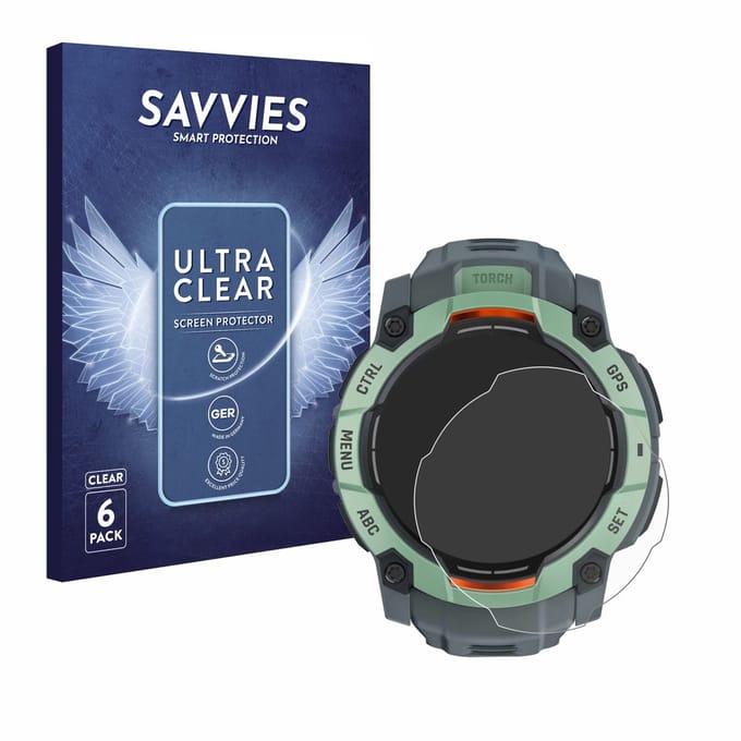 Savvies - Screenprotector voor Garmin Instinct 3 AMOLED / Solar (45 mm) - Folie Beschermfolie transparant 6 Stuks