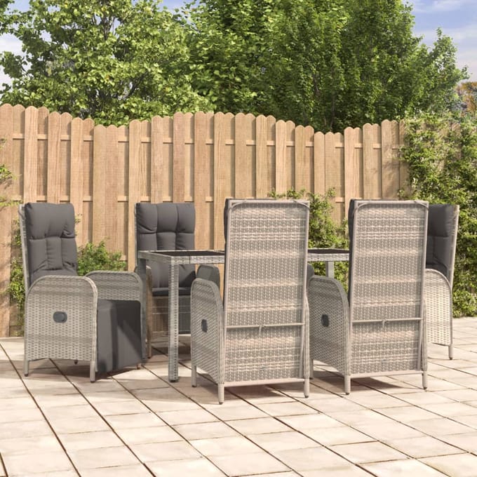 vidaXL - 7-delige - Tuinset - met - kussens - poly - rattan - grijs