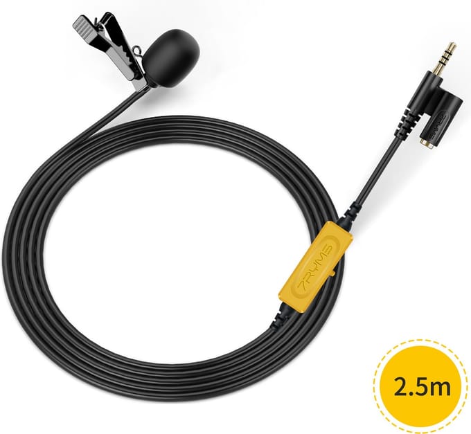 7RYMS S.LAV 01 Lavalier Microfoon voor smartphone, camera en computer (2.5 m.) - Dasspeld microfoon 3.5 mm TRRS - Zwart