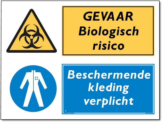 Biologisch risico bord - Beschermende kleding verplicht - Aluminium - 30 x 40 cm