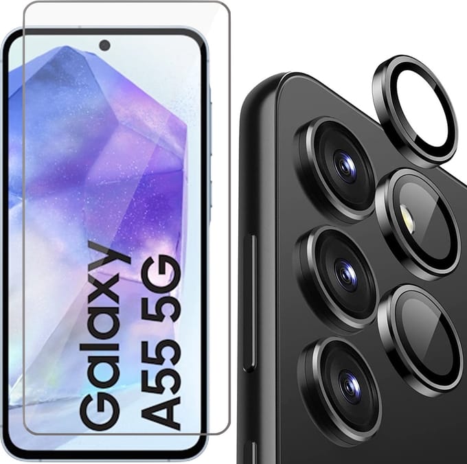 Screenprotector & Camera Protector geschikt voor Samsung Galaxy A55 - Glas