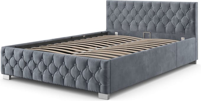 Gestoffeerd Bed Nizza - 180 x 200 cm - Grijs - LED Verlichting & Bedlade