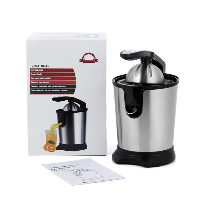 Elektrische Citruspers Knijper Roestvrij Staal Sinaasappelsap Extractor Machine voor Limoen Grapefruit L black