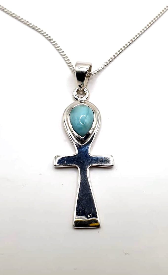 Zilveren ankh larimar hanger(3094LR-45cm)