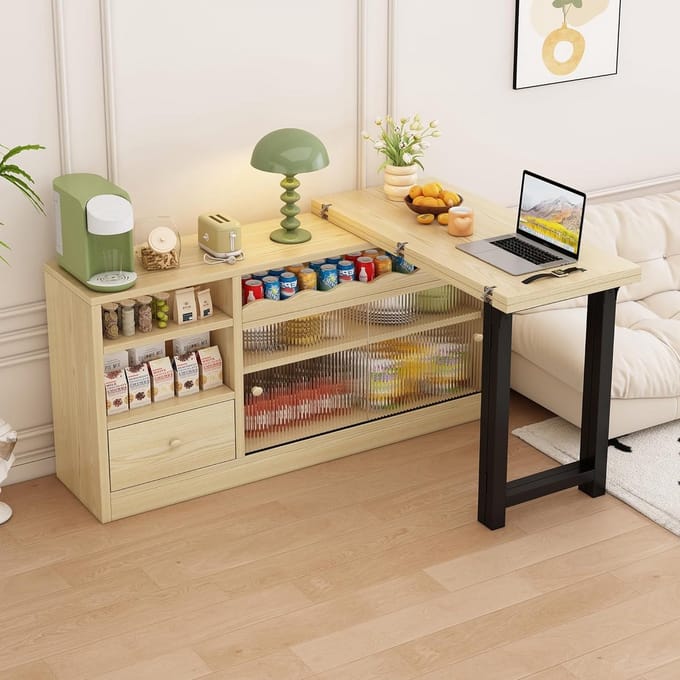 Uittrekbare eettafel - Inklapbare tafel - Ruimtebesparend wonen - Met opbergruimte - 120 x 75 cm - Zwart