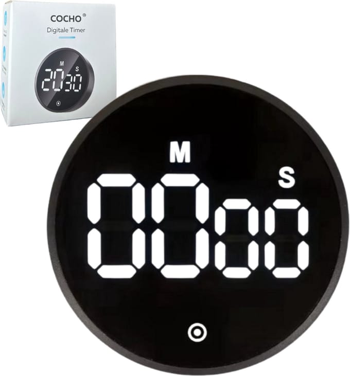 COCHO® Digitale Timer - Pomodoro Timer - Digitale Kookwekker - Magnetisch - LED Scherm - Draaiknop - Keukentimer