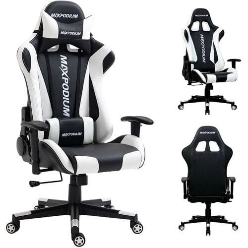 MAXPODIUM Gamingstoel – ergonomisch, volledig verstelbaar – Skilled, Zwart en Wit