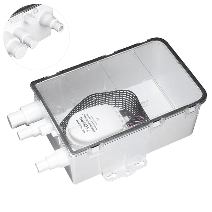 Système de pompe de puisard de douche, cale de bateau RV 12V 750GPH, boîte de vidange multi-ports Marine gray