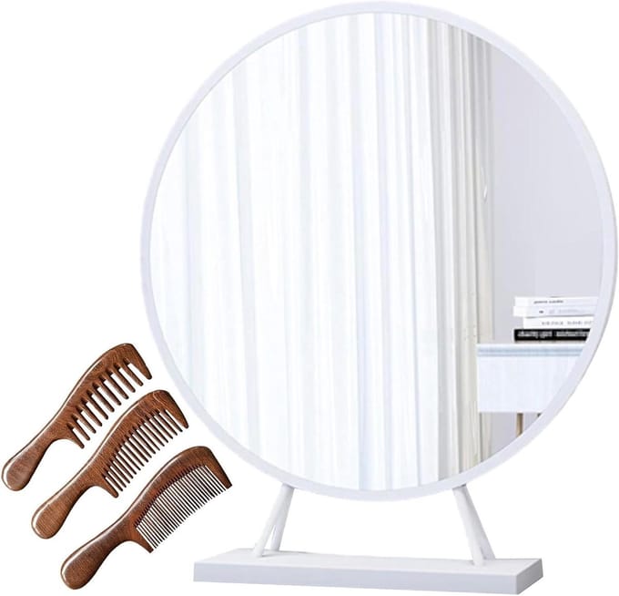 Ronde make-up spiegel - Ijdelheid spiegel - Schoonheidsroutine - Stabiel A-frame - 50 cm - Wit
