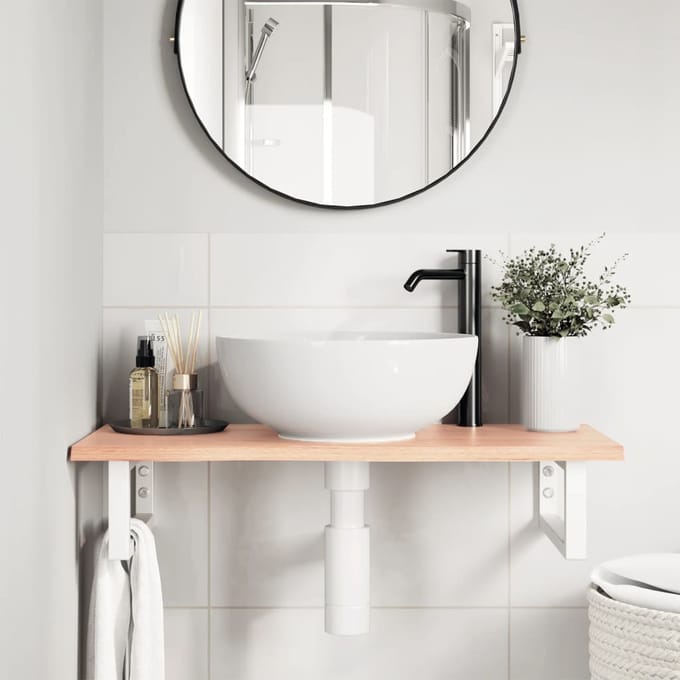vidaXL - Badkamer - wandschap - staal - en - massief - eikenhout