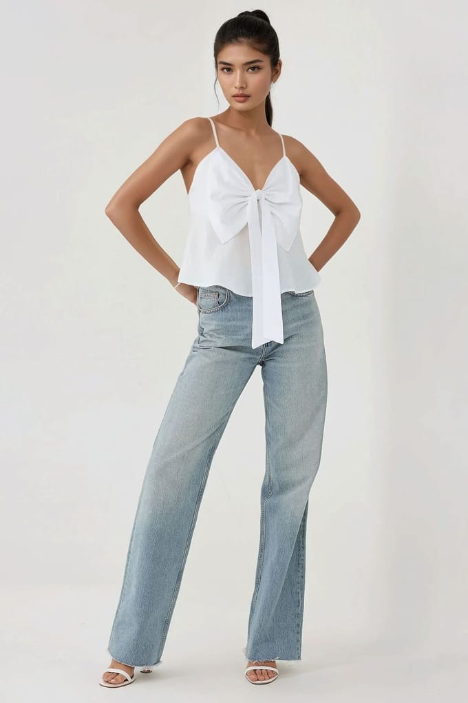 V-hals Zachte Blouse met Strikdetail