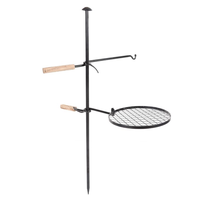 Buiten Barbecue Grill Stand Monterbaar Gietijzeren Grillrooster en Arm Set voor Kamperen Picknick gray