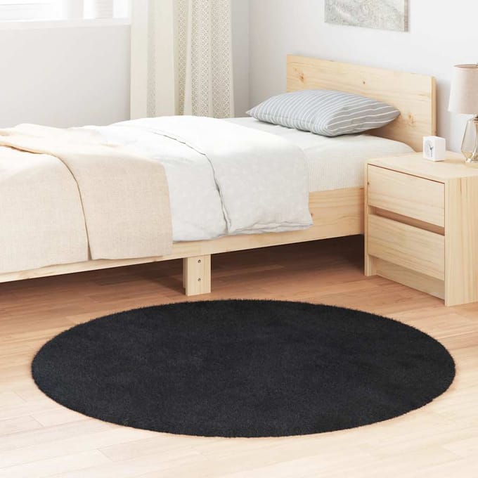 vidaXL - Hoogpolig - vloerkleed - NAVARRA - 120x120 - cm - polyester - zwart