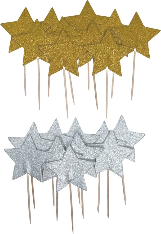 3BMT Cocktailprikkers - Kerst - Ster - Goud en Zilver - 20 stuks