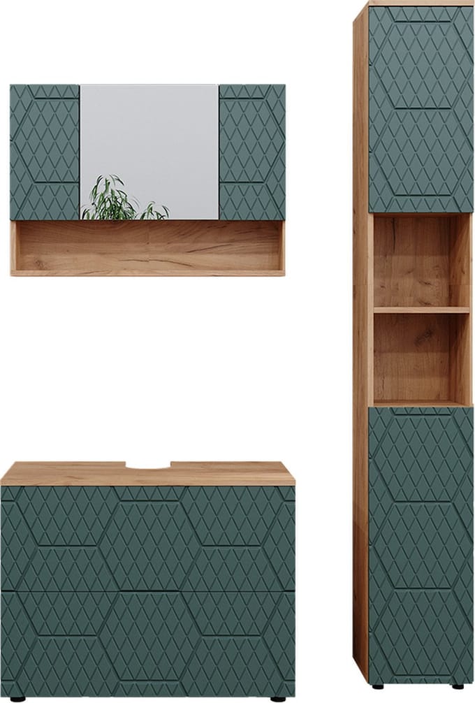 Vicco Badkamermeubel set Irma, Groen/Goudkleurig Eiken, 3-delig