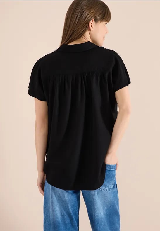 Basic blouse met overhemdkraag in effen kleur