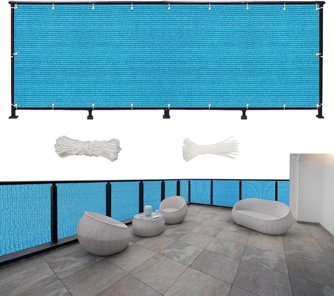 Balkonscherm - Windscherm Tuinscherm - Privacy Creëren - Waterbestendig Polyester - 900x175cm - Hemelsblauw