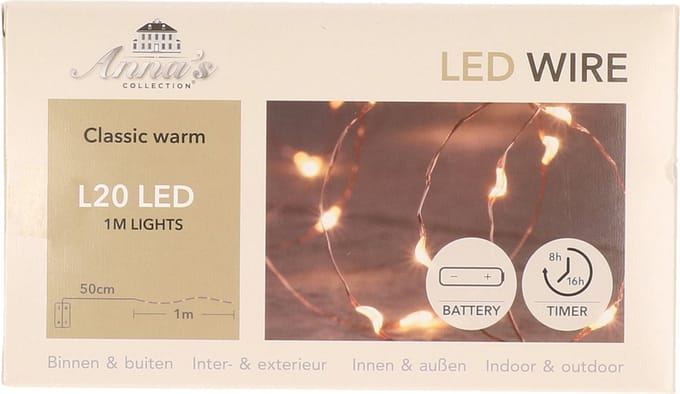 Anna's Collection Draadverlichting lichtsnoer - koper - 20 led lampjes - 100 cm - kerstverlichting