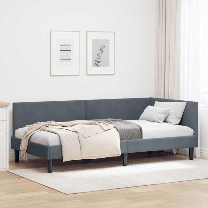 vidaXL - Hoek - Bed - Frame - Donkergrijs - 80 - x - 200 - cm - Fluweel