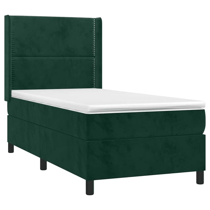 vidaXL - Boxspring - met - matras - fluweel - donkergroen - 90x190 - cm