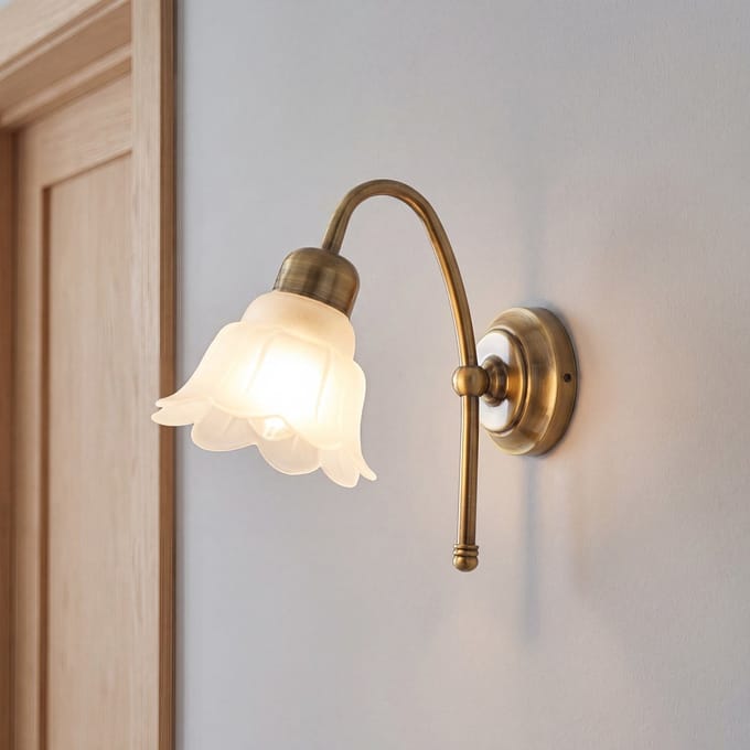 Licht-Erlebnisse - Alkmene - Wandlamp - E14 - van - Messing Glas - in - Antiek messing wit