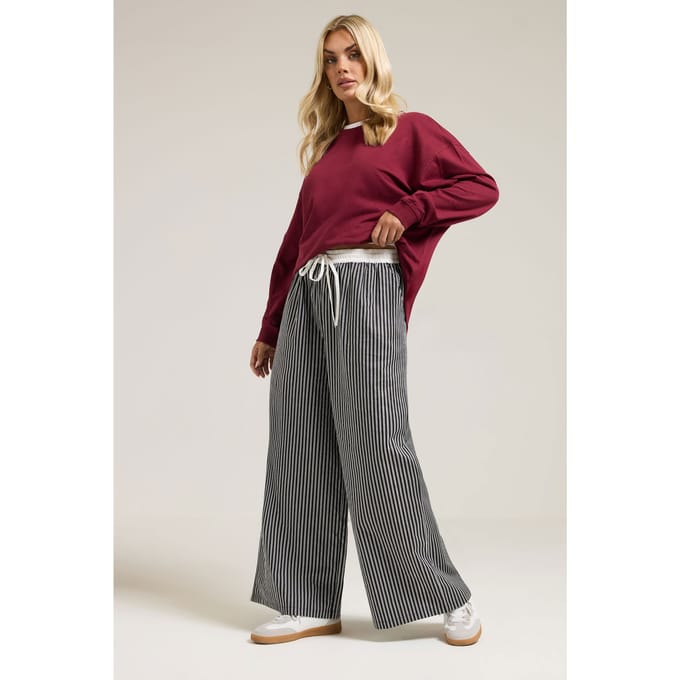 Yours Zwarte Gestreepte Wijde Broek Size 42