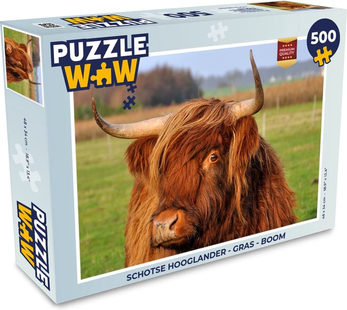 Puzzel Schotse Hooglander - Gras - Boom - Legpuzzel - Puzzel 500 stukjes