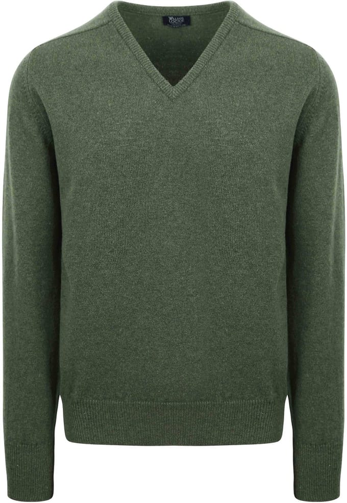 William Lockie Trui Lamswol V-Hals Olijfgroen - Maat M - Heren - Pullovers
