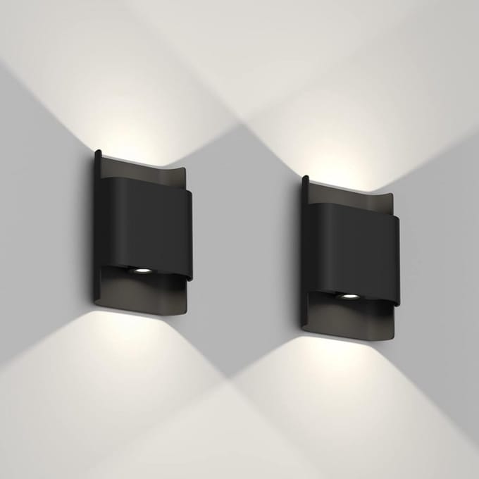 2x Moderne Up Down LED Buiten Wandlamp Zwart 12W - IP65 Waterdicht - Natuurlijk Wit 4000K