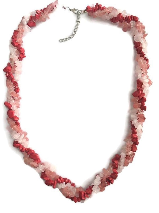 Petra's Sieradenwereld - Ketting natuursteen rood wit 60 cm