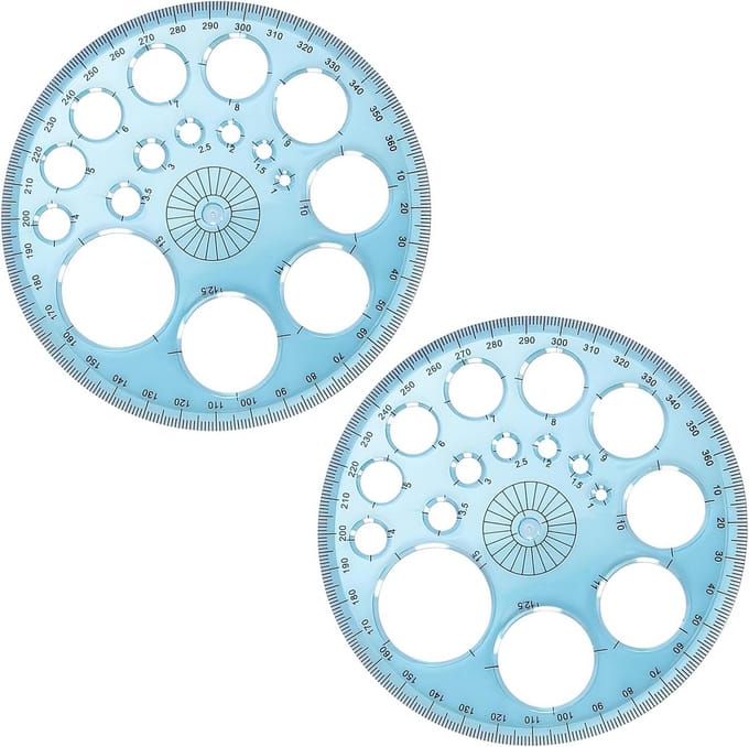 Cirkelsjabloon 11,5 cm met 16 maten en 360° gradenboog - blauw
