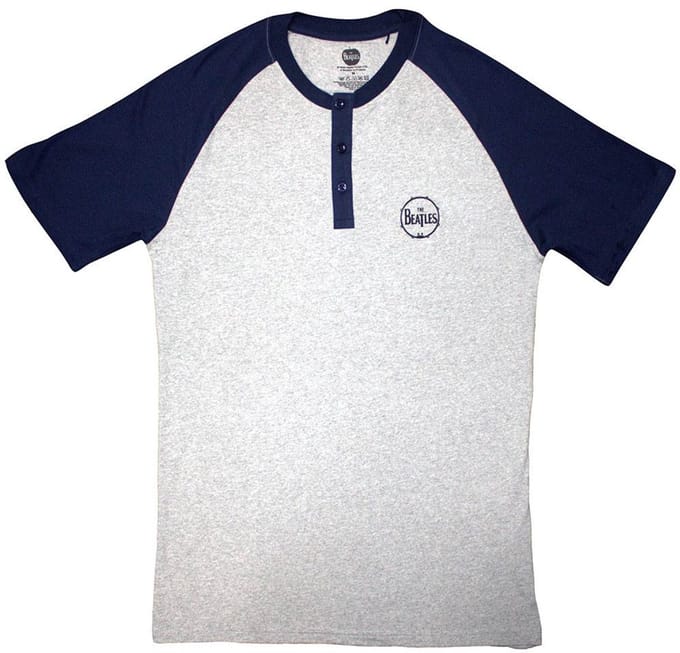 The Beatles - Mini Drum Logo Raglan T-shirt - L - Grijs/Donkerblauw