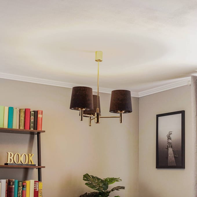 Argon Kroonluchter Polo, 3-lamps, zwart/donker messing