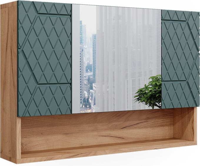 Vicco Irma Badkamerspiegelkast – 80.1 x 55 cm Groen/gouden eik