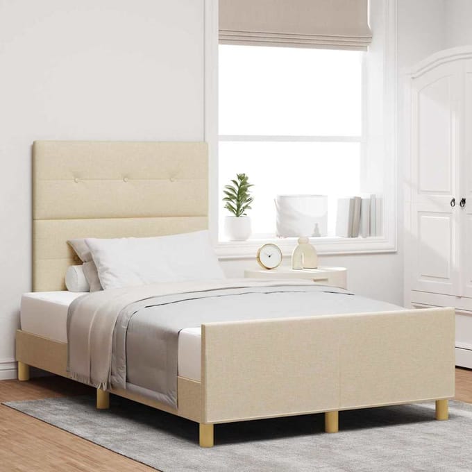 vidaXL - Bedframe - met - hoofdeinde - Crème - 120 - x - 200 - cm - Stof