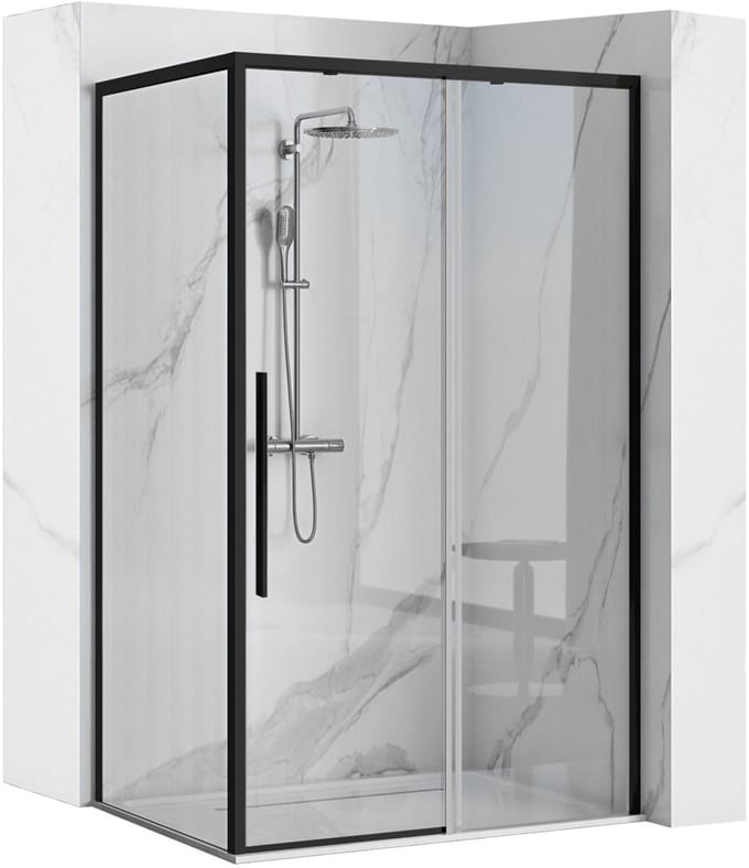 Rea Solar Black 90X90 - 195 cm - Douchecabine - Vierkant - Zwart